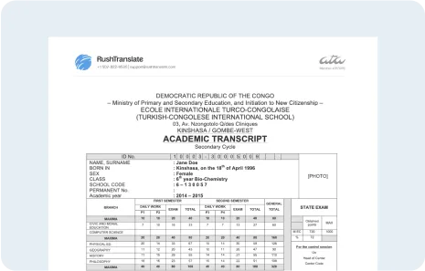 Sample Academic Transcript Translation