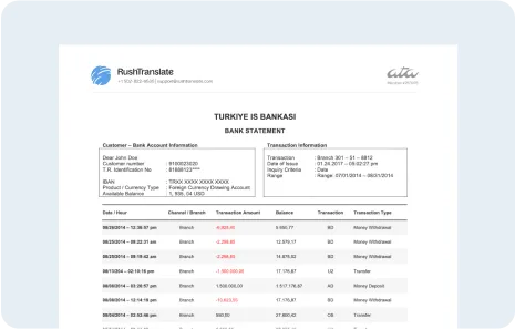 Sample Bank Statement Translation