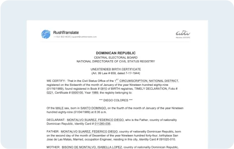 Sample Birth Certificate Translation
